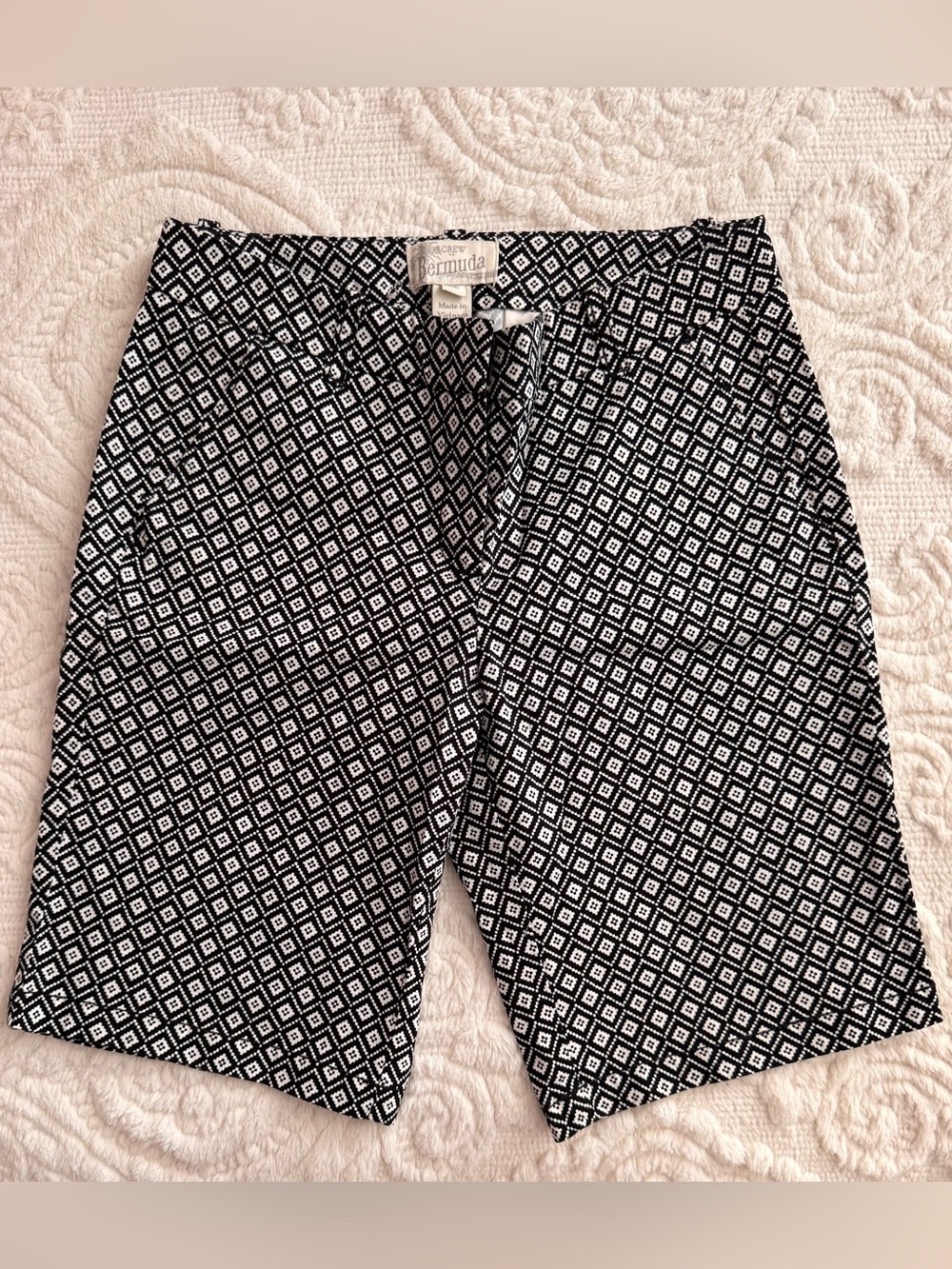 J Crew Black & White Diamond-Print Women’s Elegant Shorts